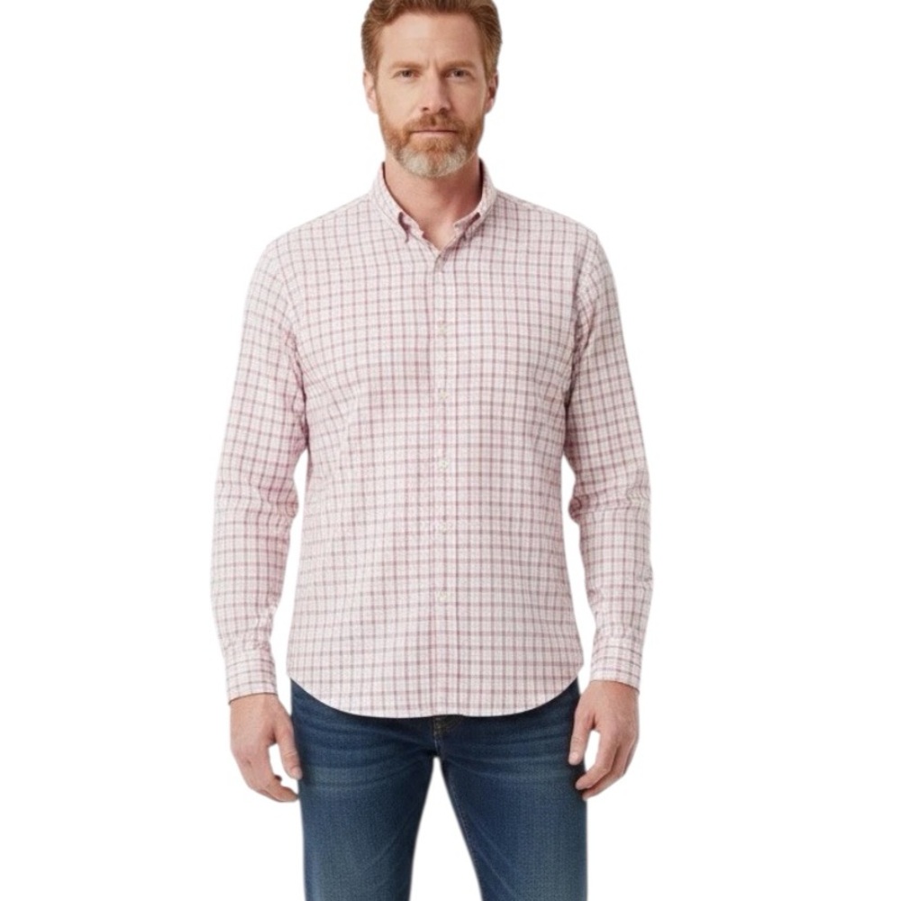 Untuckit Shirt Men’s XL Pink White Checked Slim Fit Long Sleeve Button Down
